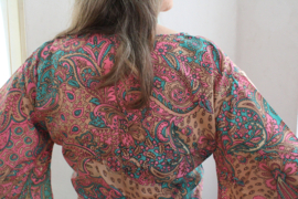 M L XL  - silk wrap and tie top nr2 - Top en soie naturelle fleuri Indien, manches trompette no2