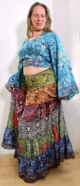 one size - Wrap and tie 2-layer GOLDEN BROWN PURPLE silk skirt with kashmir symbols