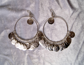 XL 5 cm diameter - Earrings with coins SILVER colored big circles - Boucles d'oreilles cercles aux sequins ARGENTÉ