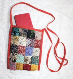STONE RED, soft multicolored Bohemian party purse, festival purse, squares decorated - 23 cm x 17 cm