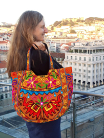 Lichtgewicht Banjara Boho India hippie tas AARDE BRUIN MULTICOLOR - "2 Elephants"