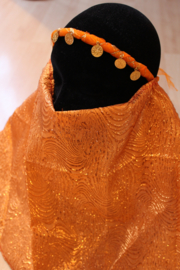 one size fits all - 1001 Night Facial veil Nikab ORANGE BRASS GOLD color with motive, headband attached - Niqab ORANGE, Voile 1001 nuits
