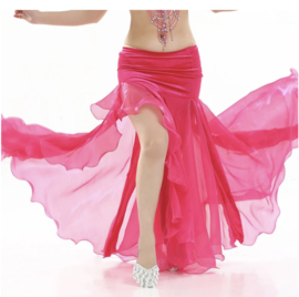 one size Small Medium - one slit mermaid bellydance skirt, FUCHSIA PINK velvet with sheer triangles