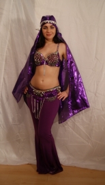 Tribalicious 2-pce costume : fully sequinned BRA + hipbelt  PURPLE SILVER, studs and chains decorated