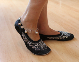 Bellydance shoes BLACK, SILVER sequinned, leather sole