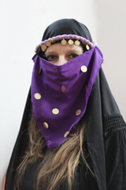 PAARS harem sluiertje met GOUDEN muntjes versierd - Niqab