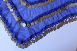 One size - Basic bellydance coinbelt triangle ROYAL BLUE, GOLD / SILVER  decorated - Foulard triangulaire aux sequins pour la danse orientale BLEU ROYAL DORÉ
