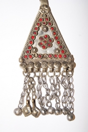 Pendant triangle with RED glass beads and figure 8 inlay
