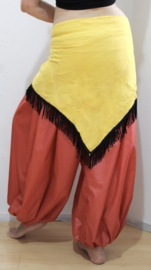 YELLOW, Triangular 100% cotton shawl, BLACK textile fringe rimmed - one size fits L, XL