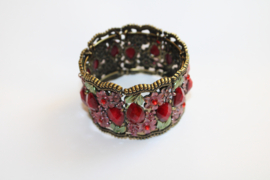 one size - Metal frame Bracelet " Flower Princess " COPPER-GOLD, RED and GREEN decorated