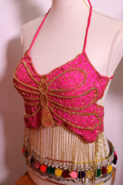Medium M /L / XL  Large - choli-top / blouse 3/4 sleeves SOFT PURPLE / LILAC velvet with elastic underbuste