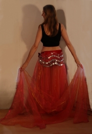 Extra Large + Extra Long, L XL XXL - Ballroom Bellydance skirt, Full circle skirt ORANGE-RED with GOLD GLOW