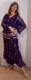 Egyptian folklore PURPLE transparent saidi bellydance dress with plastic coins