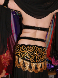 L, XL XXL - 6-piece sophisticated Egyptian bellydance costume BLACK GOLD on velvet