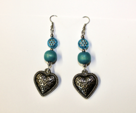 Silver3 - Lightweight hearts earrings TURQUOISE and SILVER colored - Boucles d'oreilles poids léger Coeur ARGENTÉ