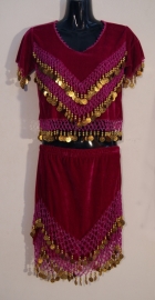 2-piece set top + miniskirt velvet, beads and coins decorated