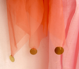 ZALM ROZE ORANJE , tule puntenrokje met GOUDEN muntjes - one size fits S, M, L - size 36/38/40