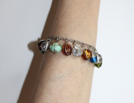 Armband / Enkelband met grote multicolor kralen, ZILVERkleurige ketting - 24 cm