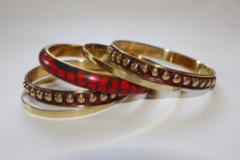 diameter 6,5 cm - 5-piece bracelet set, bangles GOLD RED BLACK