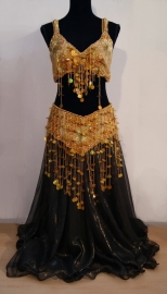 Buikdanskostuum Oriental Princess goud met gouden sliertjes - L, XL, XXL