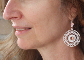 Earrings silver color filigree O9 with soft pink stones