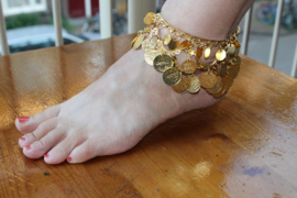 Choker Necklace / Anklet, arcs and coins decorated GOLD color 34-35 cm long