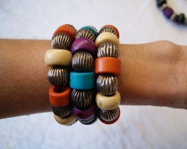 Bohemian Ibiza big beads bracelet IVORY ORANGE SILVER color