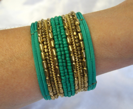 Flexible Beaded bracelet Ibiza fashion style GOLD GREEN