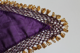 S / M - Triangular scarf Egyptian handywork crocheted, PURPLE chiffon, GOLDEN beads crochete work decorated - Foulard triangulaire VIOLET DORÉ perles crocheté