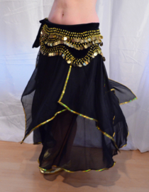 Small Medium - bellydance skirt BLACK GOLD rimmed