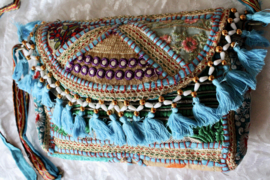 23 cm x 13 cm x 6 cm - One of a kind Bohemian hippy chic purse patchwork embroidery TURQUOISE1 GREEN GOLD ORANGE