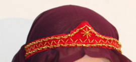 4-piece Cleopatra head gear: RED veil +headband + 2 wristbands velvet RED with GOLD