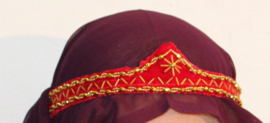 Cleopatra setje 4-delig : RODE sluier + ROOD met GOUD fluwelen hoofdbandje / haarband  en 2 armbandjes