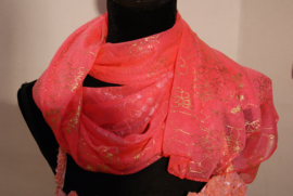 Flower Power - Shawl  / Girls Veil FLUORESCENT PINK with flower  print