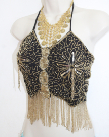 Glitter Harem top BLACK, GOLDEN beads and sequins decorated - one size fits Medium, Small, Extra Small, M, S, XS - sizes 34, 36 up to 38