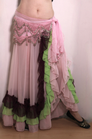 Transparante rushes rok met hoge split LICHT ROZE, LIME LICHT GROEN, AUBERGINE + Samba rushes / roesjes mouwtjes  - one size
