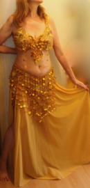 Buikdanskostuum Oriental Princess goud met gouden sliertjes - L, XL, XXL