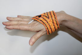one size - Hand cuff fully sequinned, ORANGE GOLD, iridiscent glow