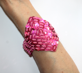 Pailletten en kralen armband FUCHSIA ROZE - 22 cm omtrek