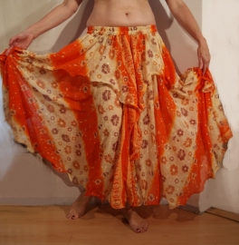 1 1/2  layer full circle skirt ORANGE OFF WHITE - Jupe danse orientale / Bollywood ORANGE BLANC D'OEUF