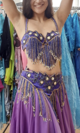 Crystal kostuum paars goud 7-delig - 36/38 Small Medium - 7-piece Crystal collection bellydance costume