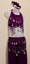 5-8 years old 3-piece bellydance Harem costume girls / boys : top + headband + harempants PURPLE SILVER - Costume serail fille /garçon 5 - 8 ans