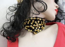 Beads and sequins decorated headband / hair band / necklace BLACK GOLD