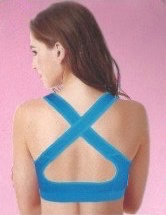 Small/Medium - Sleeveless stretch top  FUCHSIA / BRIGHT PINK, AQUA GREEN, crossed straps on the back - Top sportif élastiqué bandes croisées sur le dos