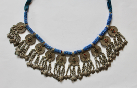 Authentic  Afghan Kuchi necklace Silk Road SILVER colored with 10 pendants and dangles - Collier tribale Afghan originale aux pendentifs
