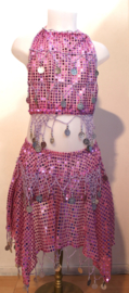 4-8 years old - 3-piece Girls Bellydance bellydance glitter costume  PINK, SILVER decorated + GLITTER TIARA