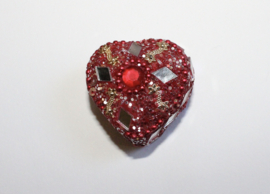 Glitter gift box heart, glitter, beads and mirrors decorated - 3,8 cm