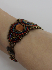 Ibiza star bracelet nr6 MULTICOLORED GOLD RED BLUE, fully beaded, shells and Cowry shells decorated