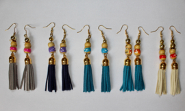 Tassel Earrings TURQUOISE, NAVY BLUE, OFF WHITE, BEIGE with Kachina doll for Good Luck