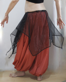 ZWART transparant, asymmetrisch organza puntenrokje - one size fits XS, S, M